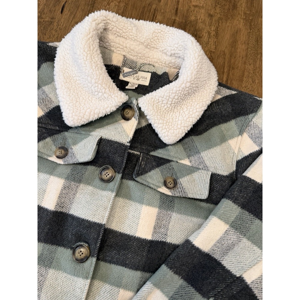 Koolaburra by UGG Plaid Wool Blend Shacket Coat Womens XL Green Faux Fur Collar